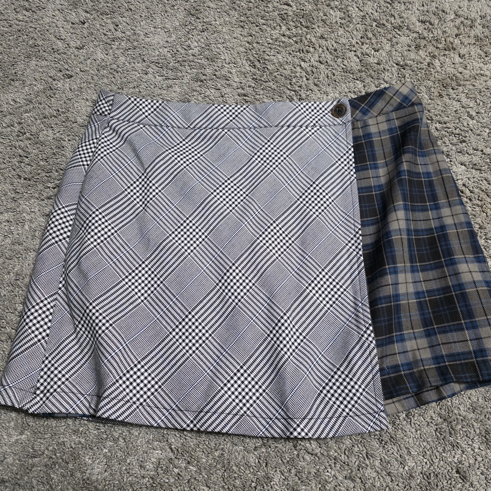 Almost Famous Asymmetrical Plaid Skirt - Black and Blue